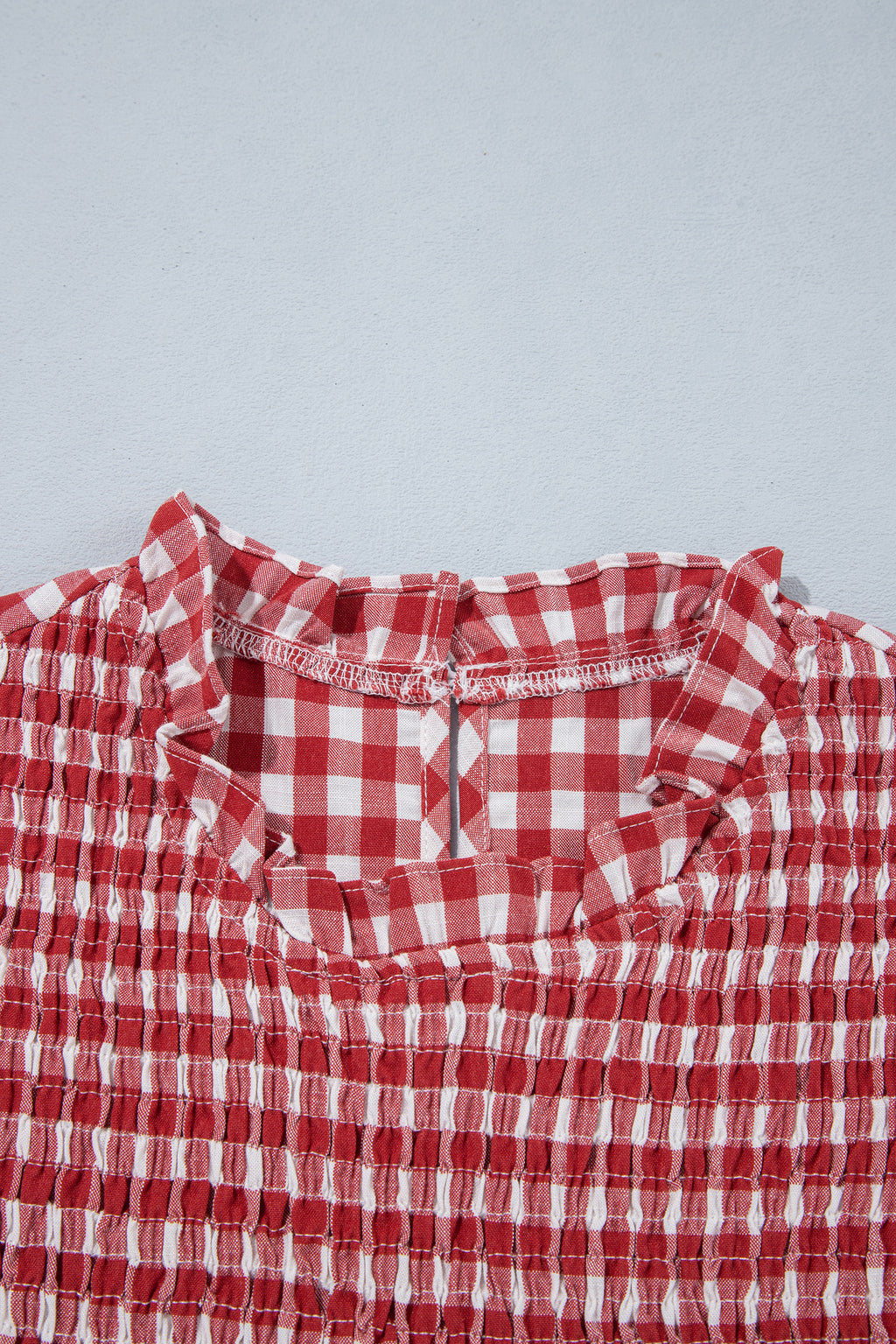 Top Peplum Marrón de Cuadros con Fruncido | Detallia