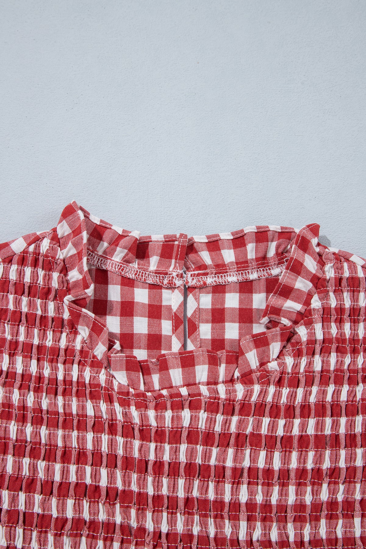 Top Peplum Marrón de Cuadros con Fruncido | Detallia