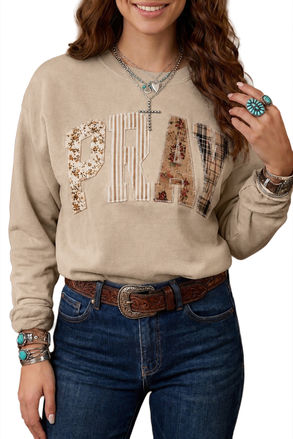 Sudadera Western Café con Parches Bordados | Detallia