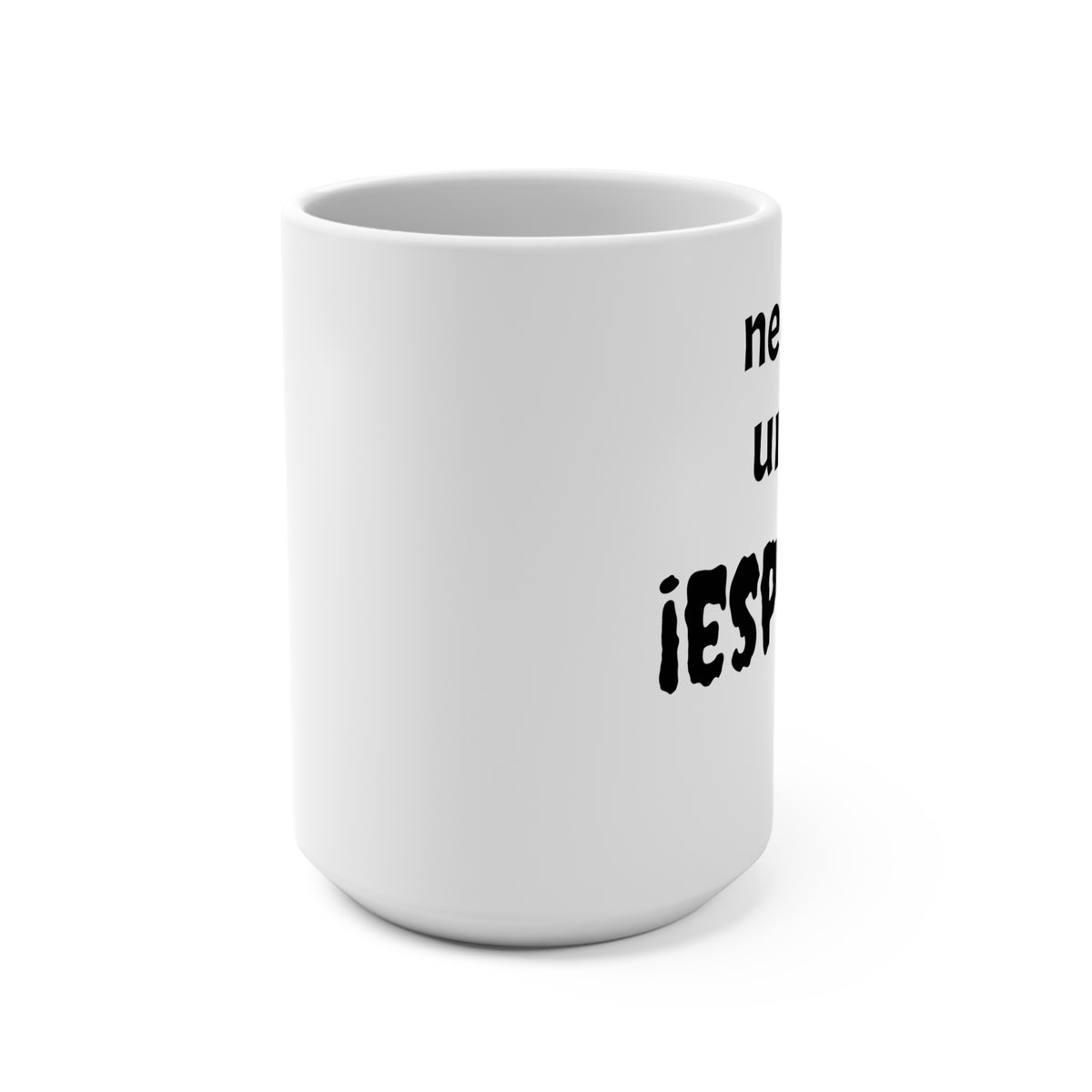 Taza "Necesitas un Café — ¡Espabila!" - detalle del asa y acabado de cerámica