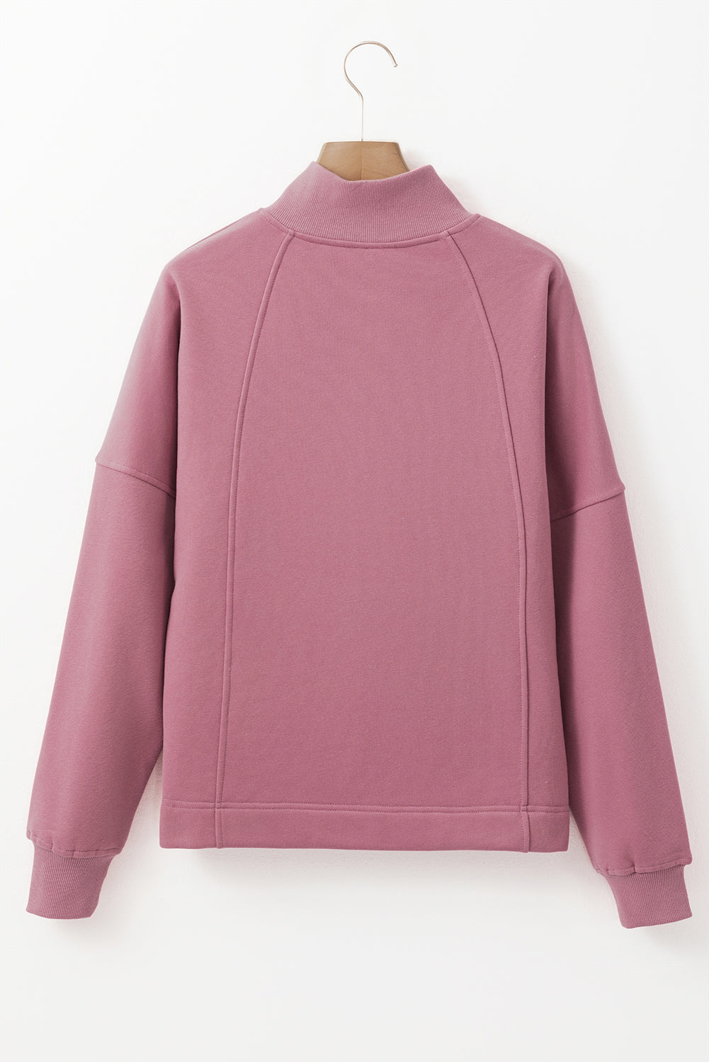 Sudadera Fucsia de Cuello Cremallera y Hombro Caído | Detallia