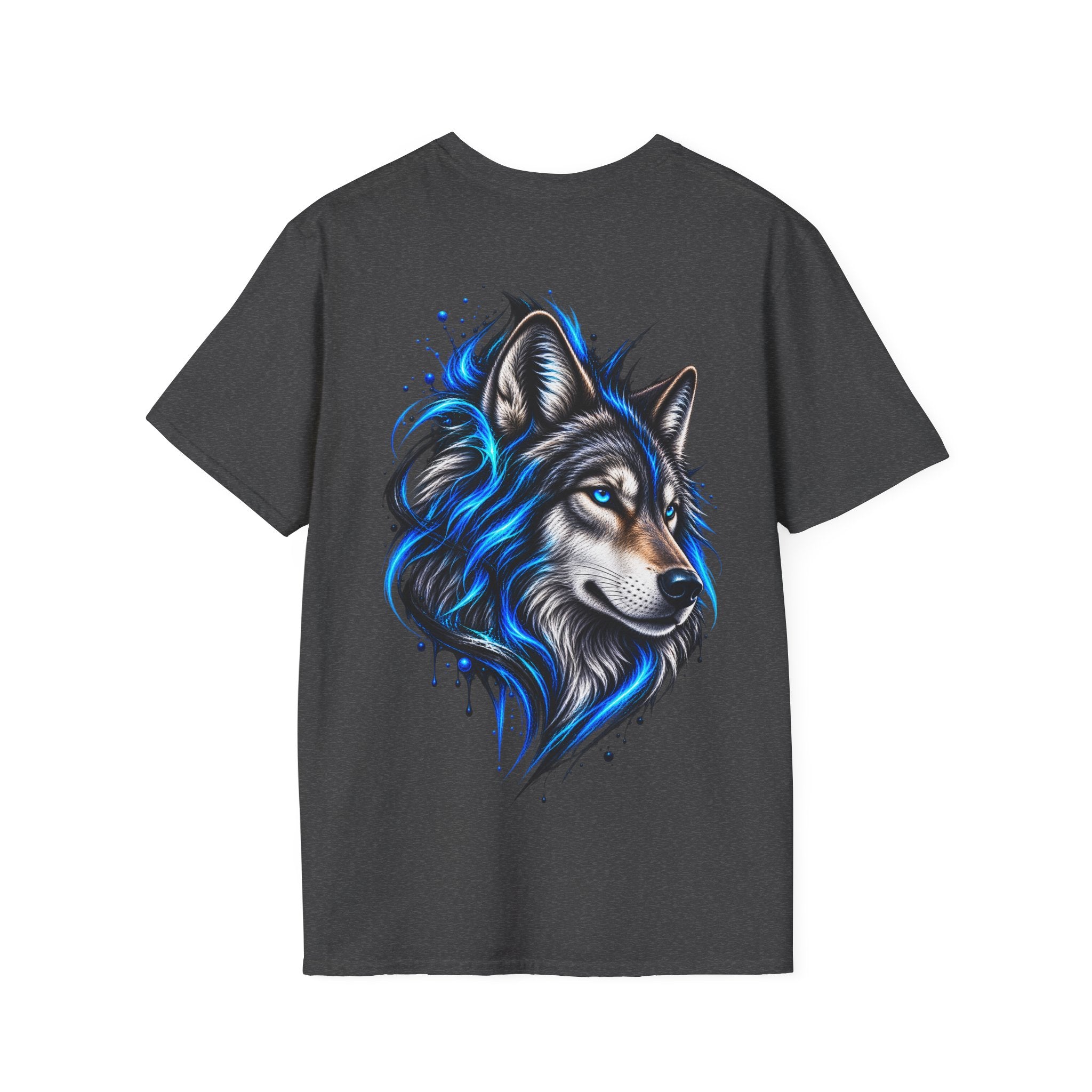 Camiseta Lobo Azul Místico - vista frontal del estampado