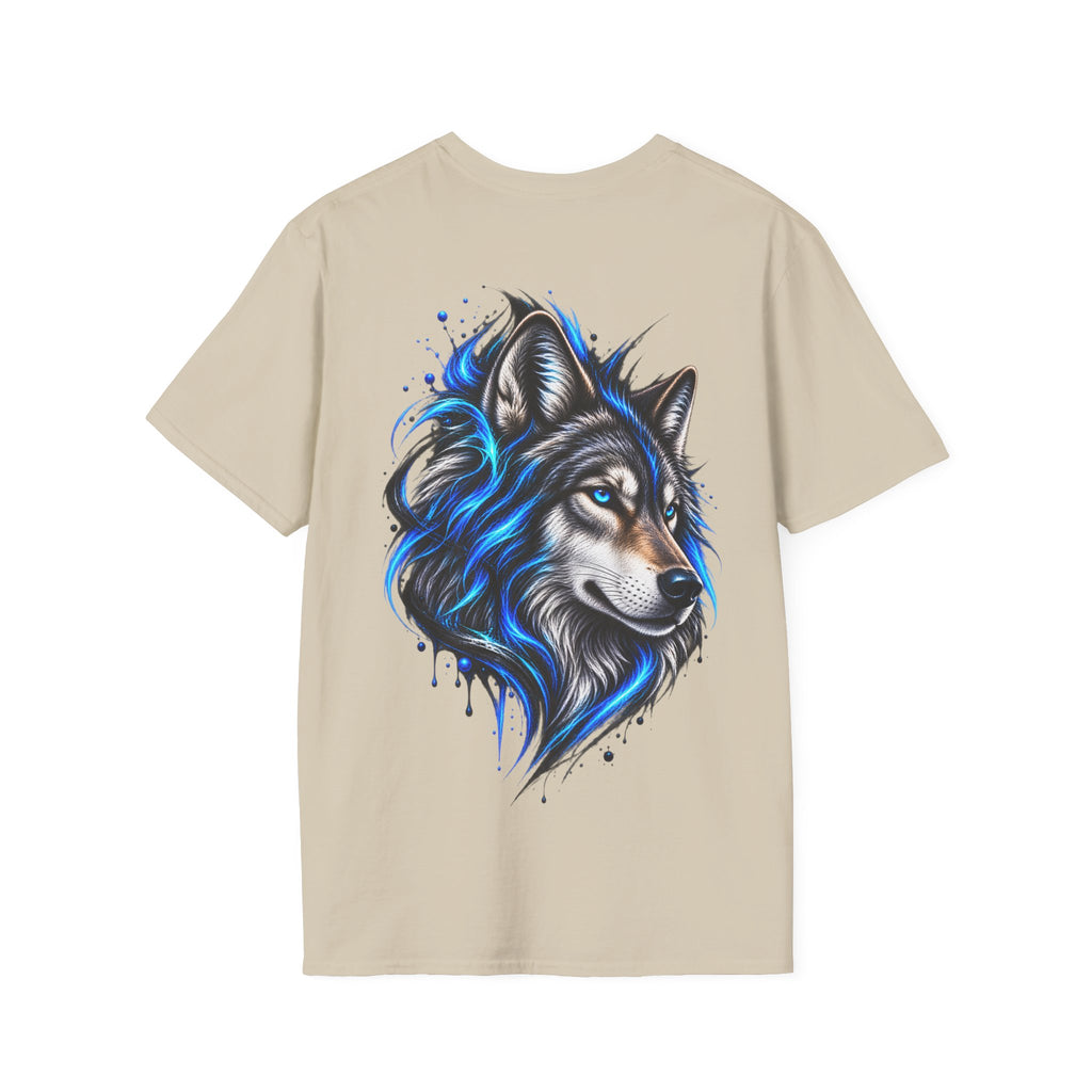 Camiseta Lobo Azul Místico - vista frontal del estampado