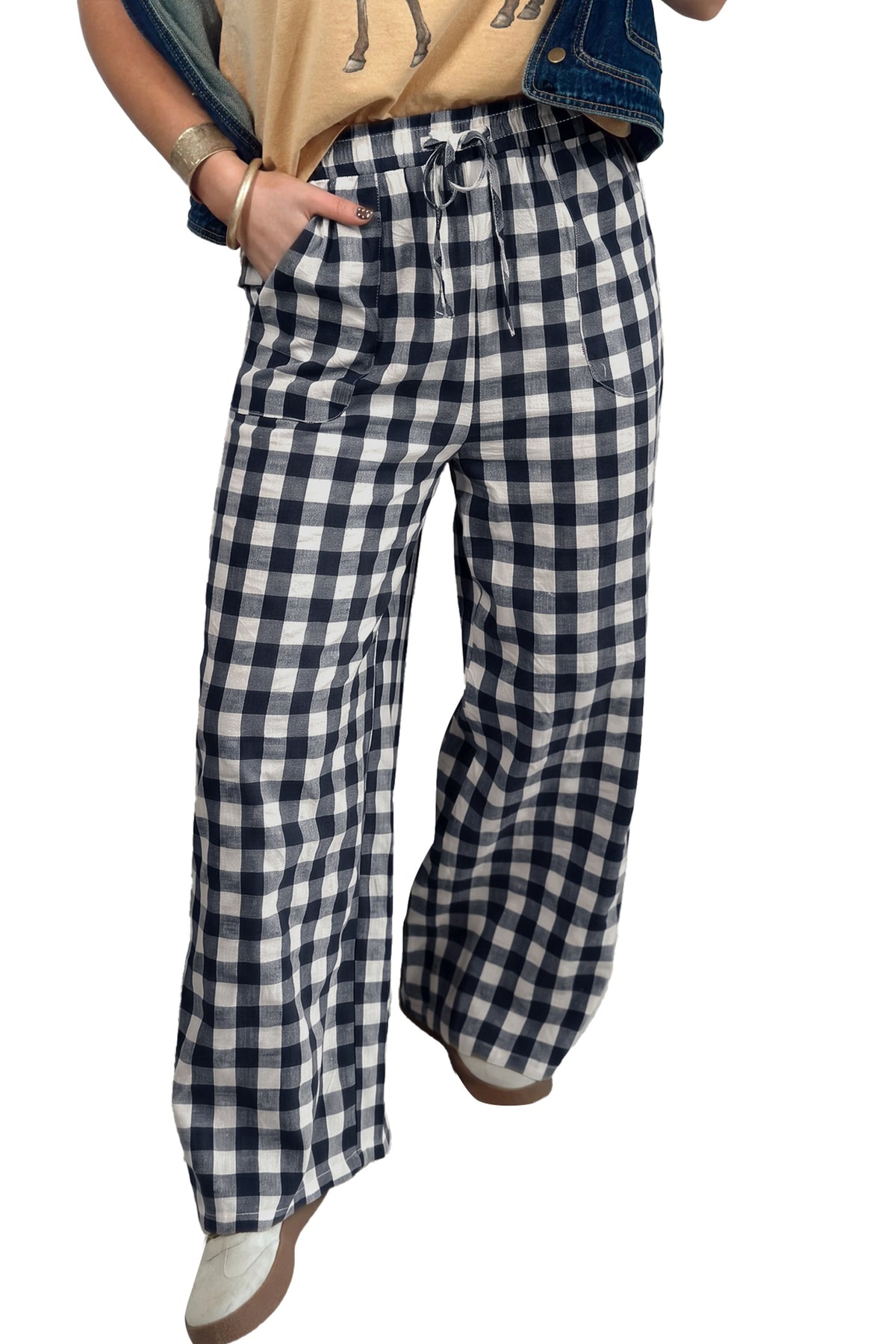 Pantalón de Cuadros Vichy con Cintura Elástica | Detallia