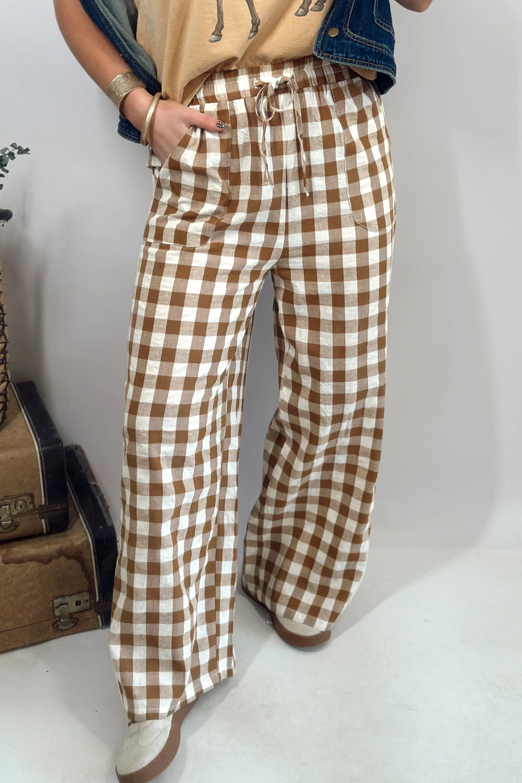 Pantalón de Cuadros Vichy con Cintura Elástica | Detallia