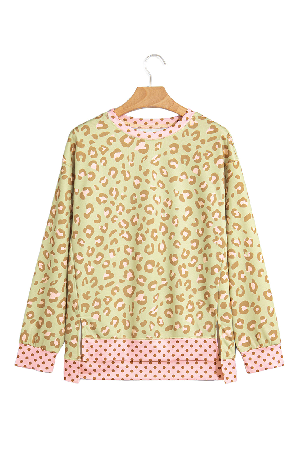 Top Caqui de Manga Larga con Estampado Leopardo y Lunares | Detallia