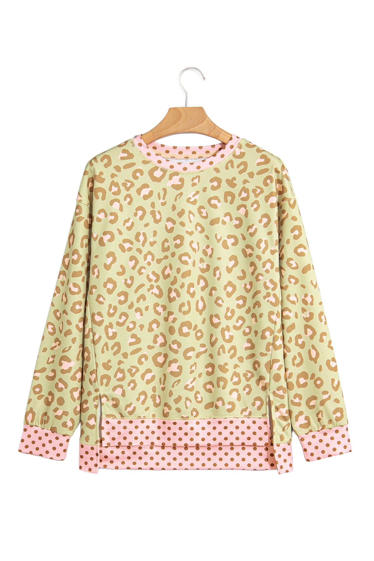 Top Caqui de Manga Larga con Estampado Leopardo y Lunares | Detallia