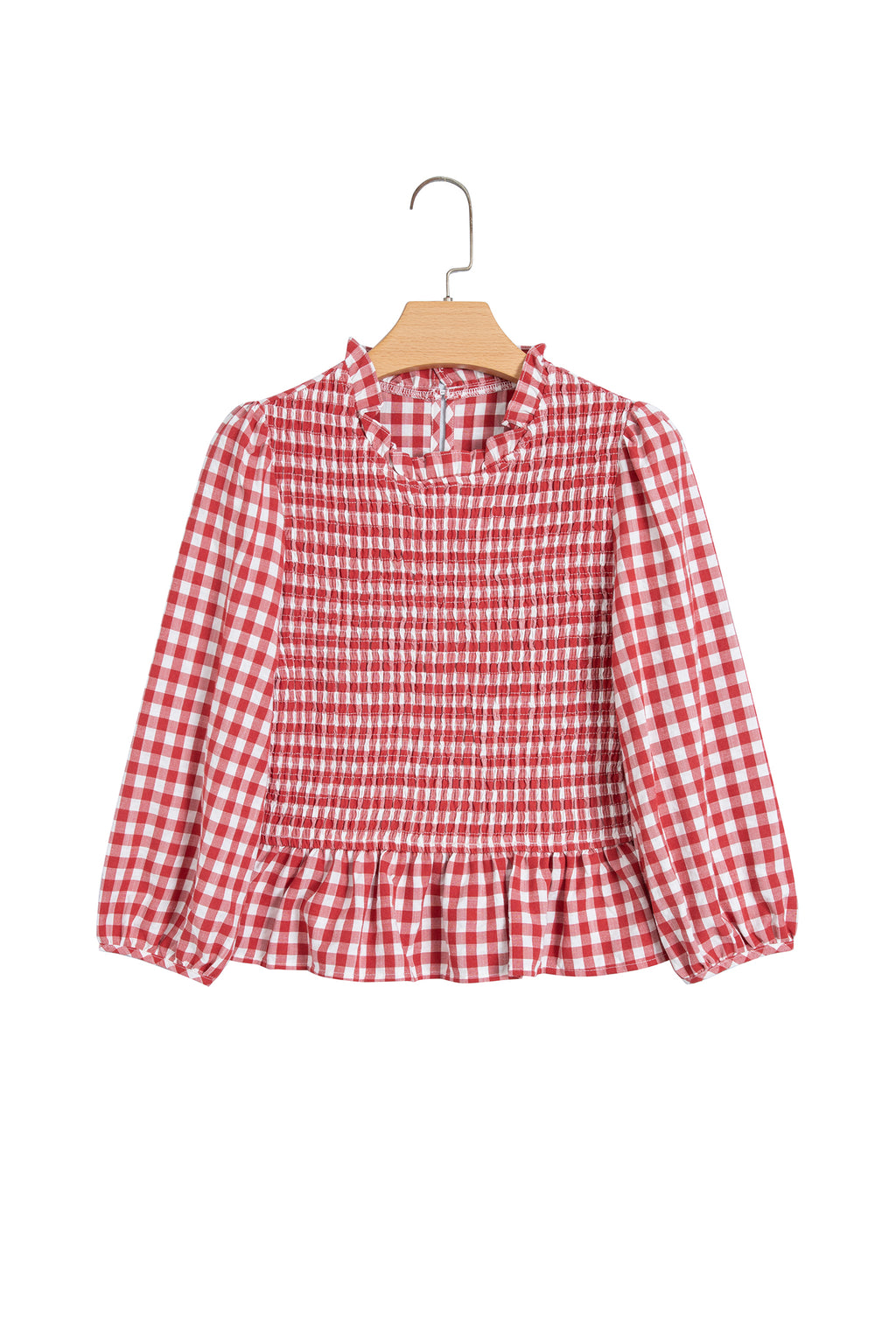 Top Peplum Marrón de Cuadros con Fruncido | Detallia
