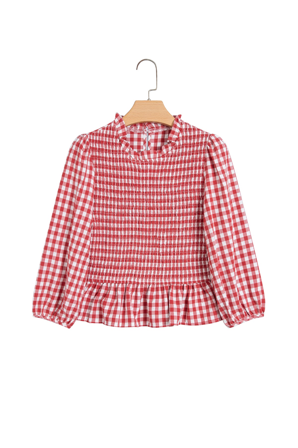 Top Peplum Marrón de Cuadros con Fruncido | Detallia