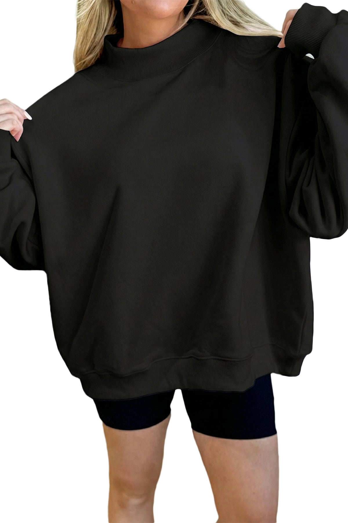 Sudadera Negra Oversize de Cuello Alto | Detallia