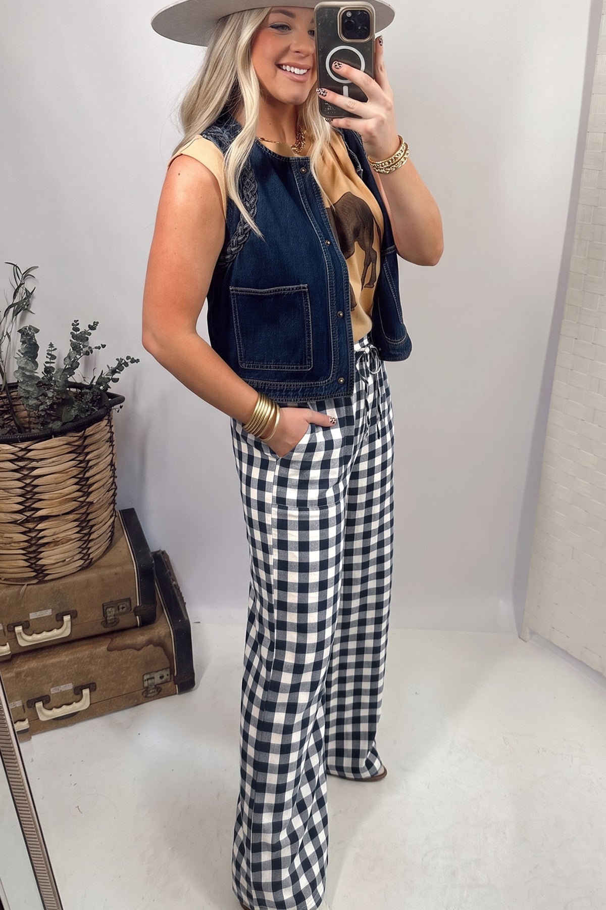 Pantalón de Cuadros Vichy con Cintura Elástica | Detallia