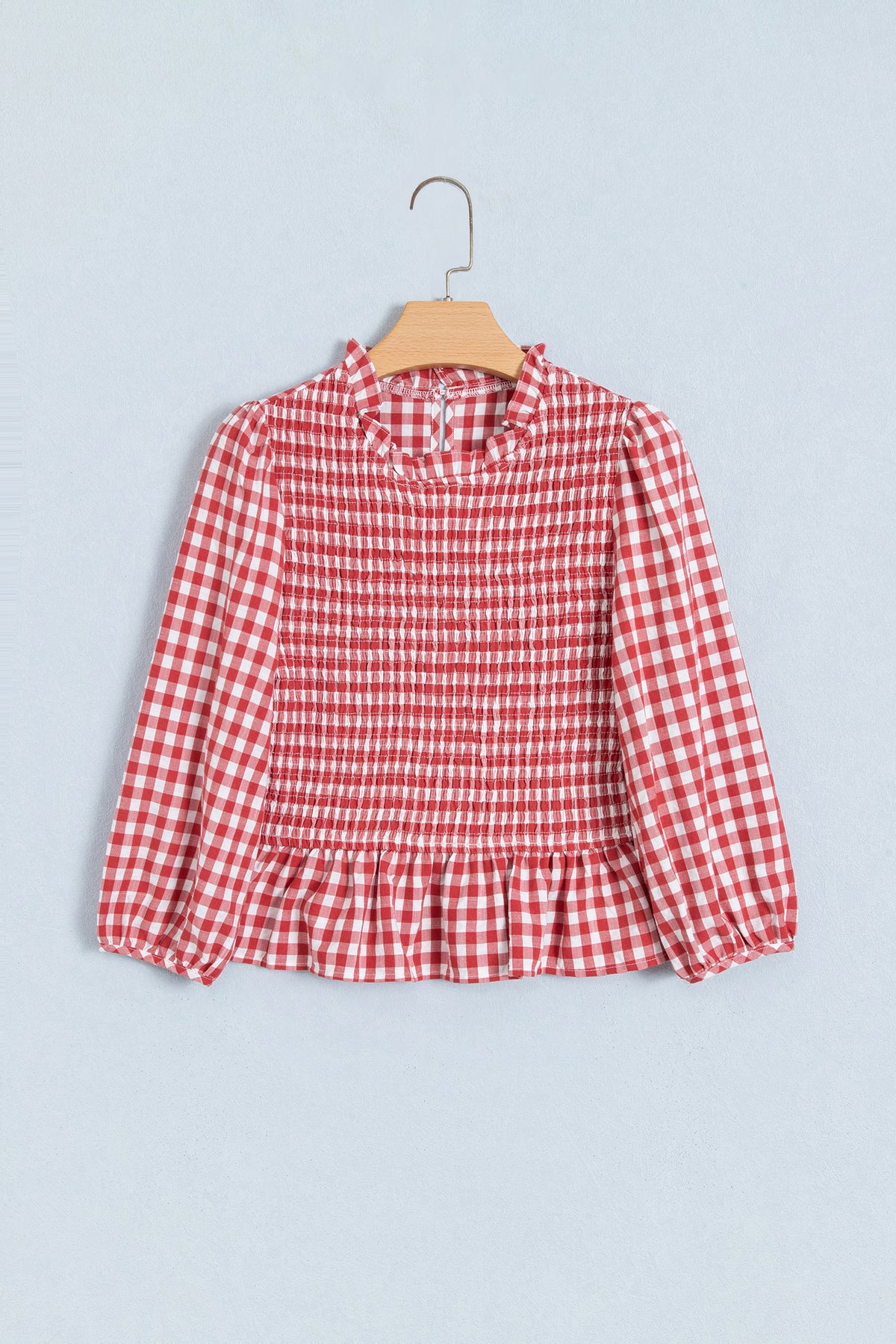 Top Peplum Marrón de Cuadros con Fruncido | Detallia
