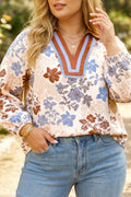 Blusa Curvy Blanca Floral con Cuello en Contraste | Detallia