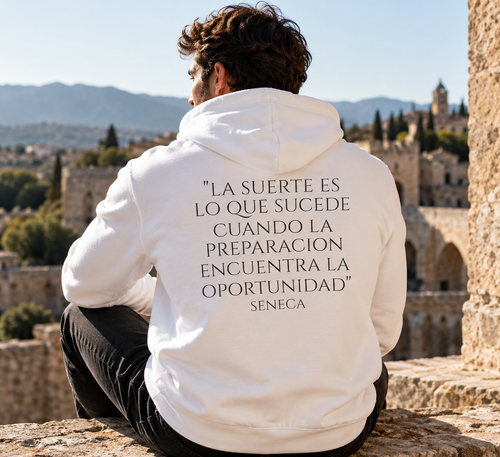 Sudadera La Suerte Favorece a los Preparados - vista de espaldas