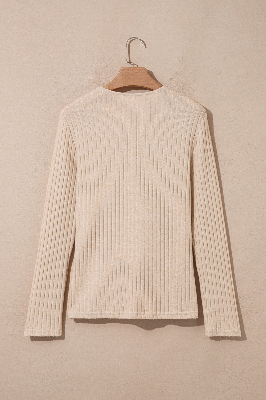 Top Albaricoque de Punto Canalé con Cuello Alto | Detallia