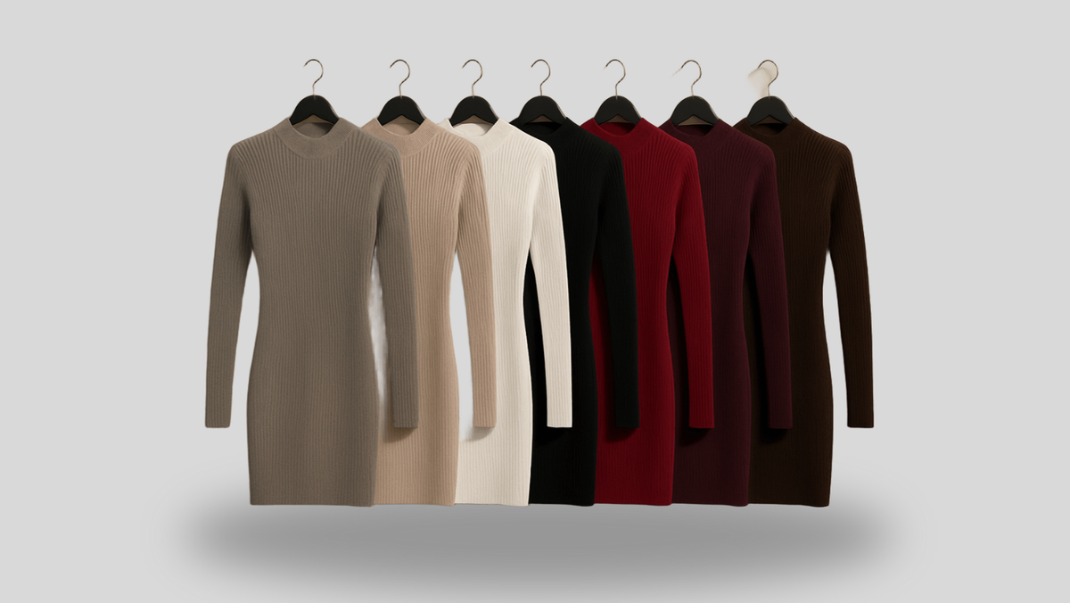 Vestido Marilù de Punto Acanalado con Cuello Alto | Detallia