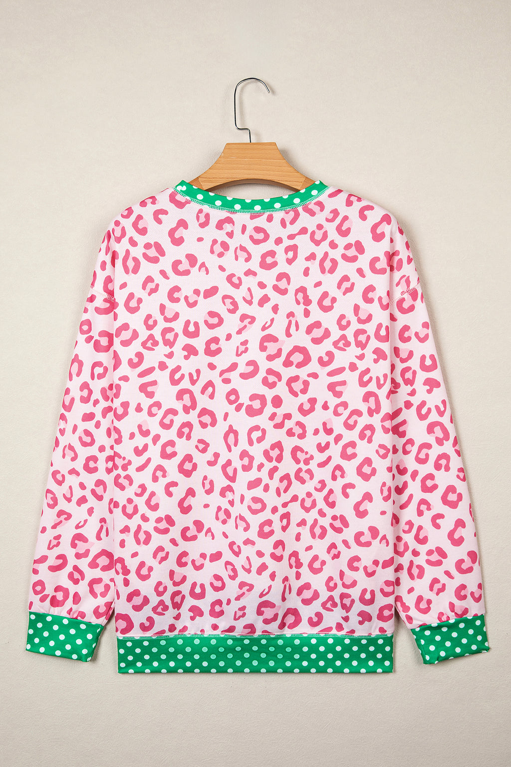Top Caqui de Manga Larga con Estampado Leopardo y Lunares | Detallia