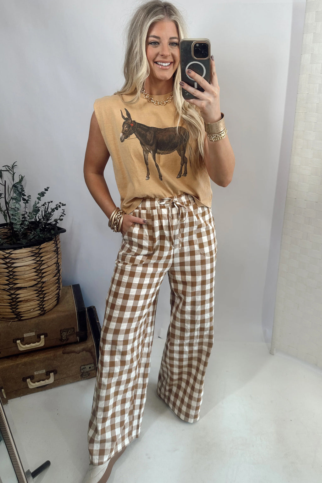 Pantalón de Cuadros Vichy con Cintura Elástica | Detallia