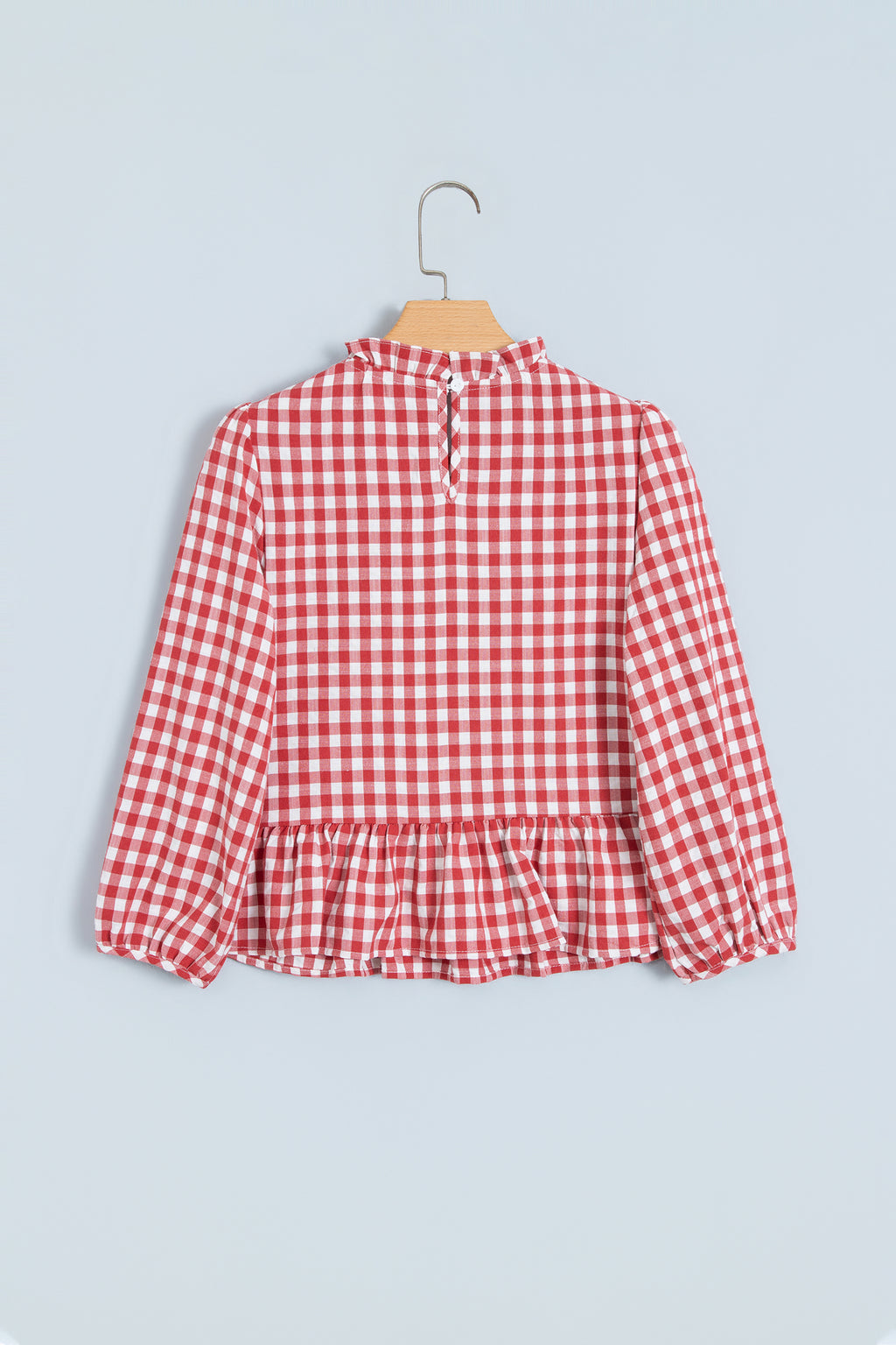Top Peplum Marrón de Cuadros con Fruncido | Detallia