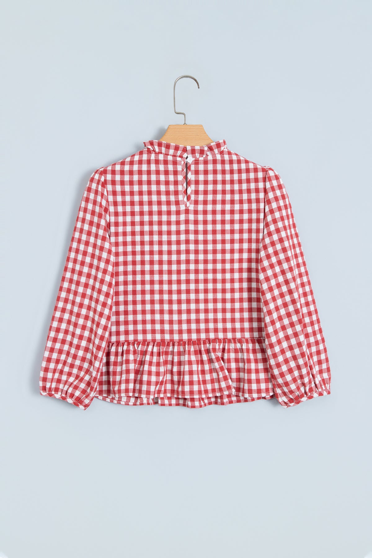 Top Peplum Marrón de Cuadros con Fruncido | Detallia
