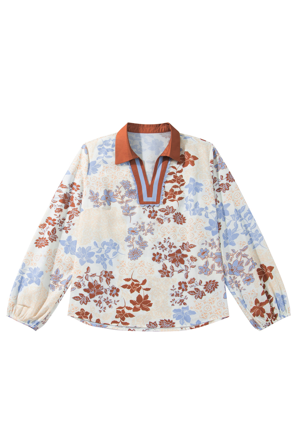 Blusa Curvy Blanca Floral con Cuello en Contraste | Detallia
